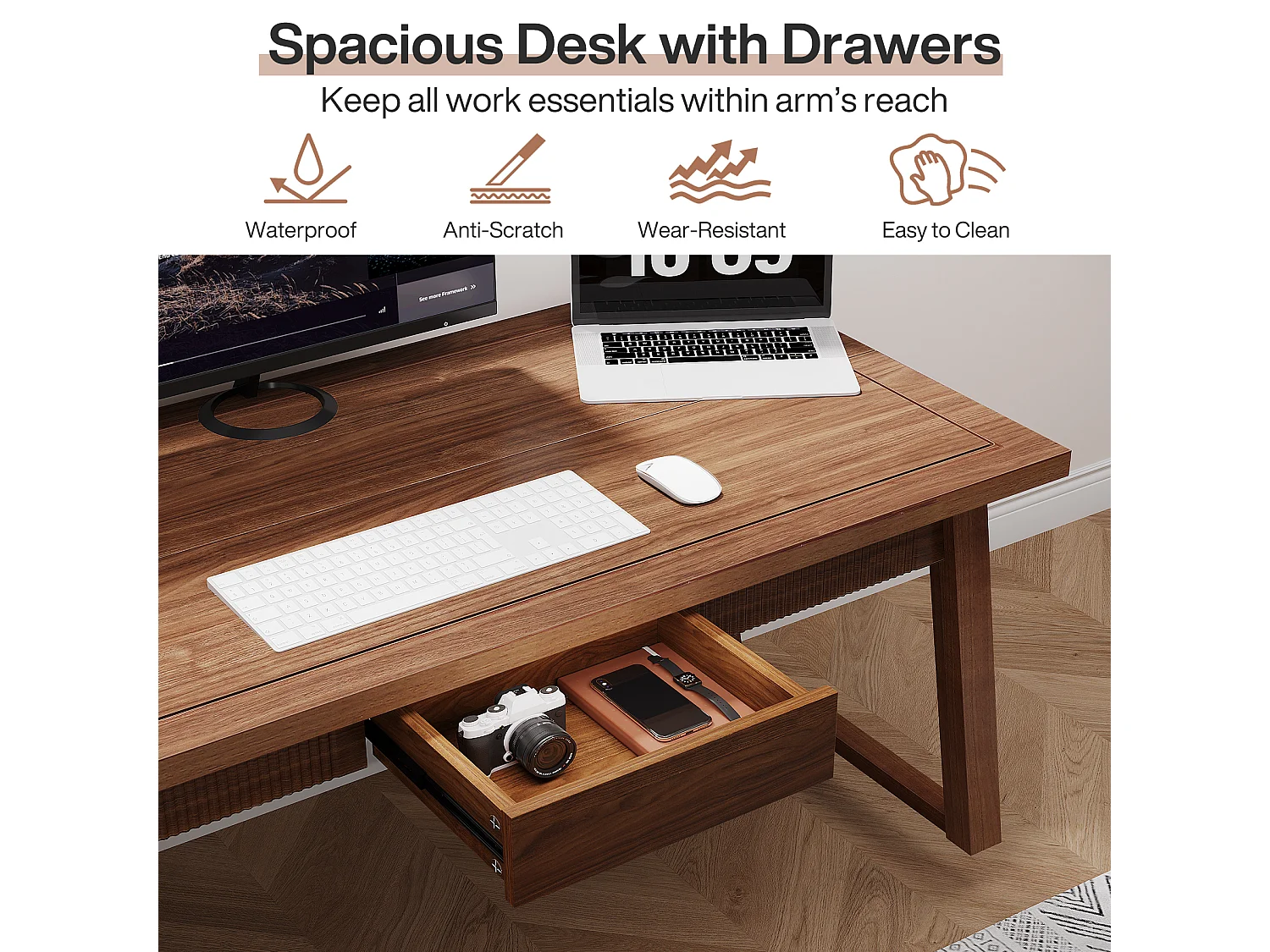 Scrivania per ufficio: scrivania per computer da 140 cm con cassetto