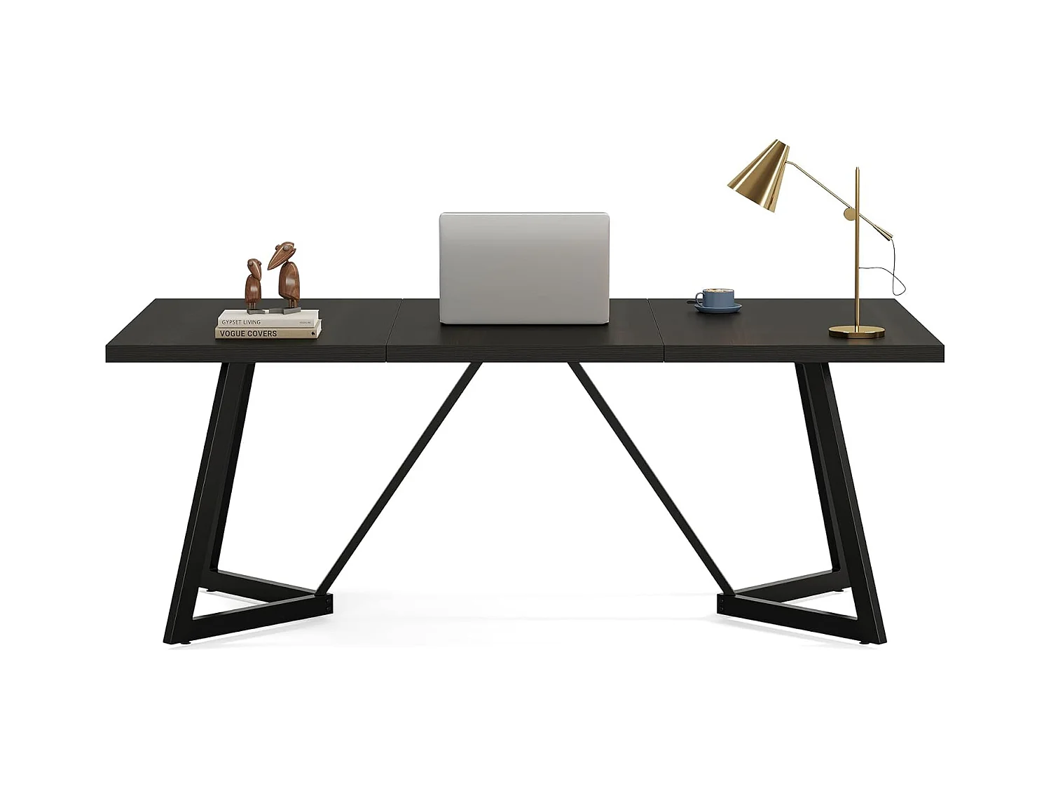 Grande mesa retangular para notebook com estrutura de metal - 180 cm - para o escritório em casa - Preta
