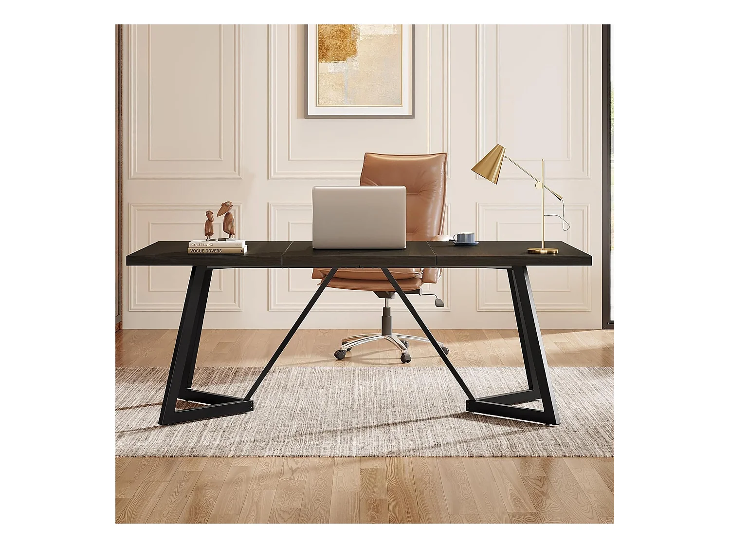 Grand Bureau rectangulaire pour Ordinateur Portable avec Structure en métal - 180 cm - pour Le Bureau à la Maison - Noir