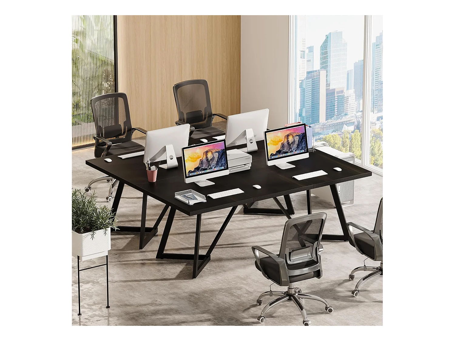 Grand Bureau rectangulaire pour Ordinateur Portable avec Structure en métal - 180 cm - pour Le Bureau à la Maison - Noir