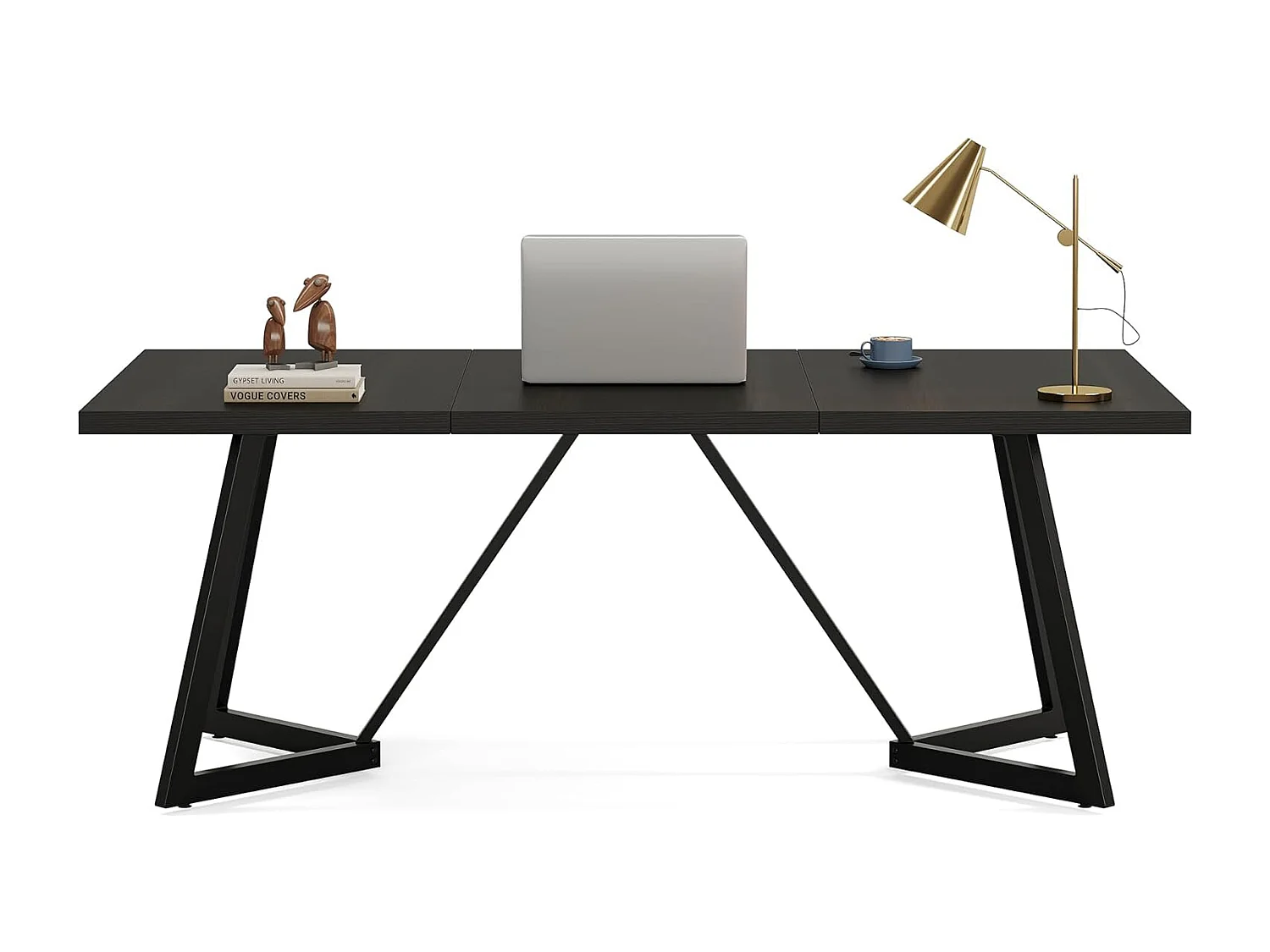 Groot rechthoekig laptopbureau met metalen frame - 180 cm - voor thuiskantoor - zwart