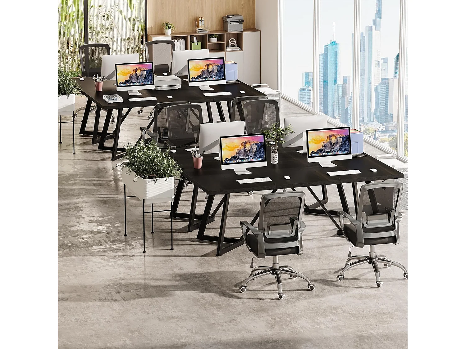 Groot rechthoekig laptopbureau met metalen frame - 180 cm - voor thuiskantoor - zwart