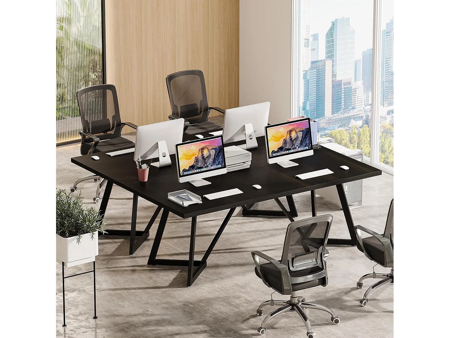 Scrivania rettangolare grande per laptop con struttura in metallo - 180 cm - per ufficio domestico - Nero