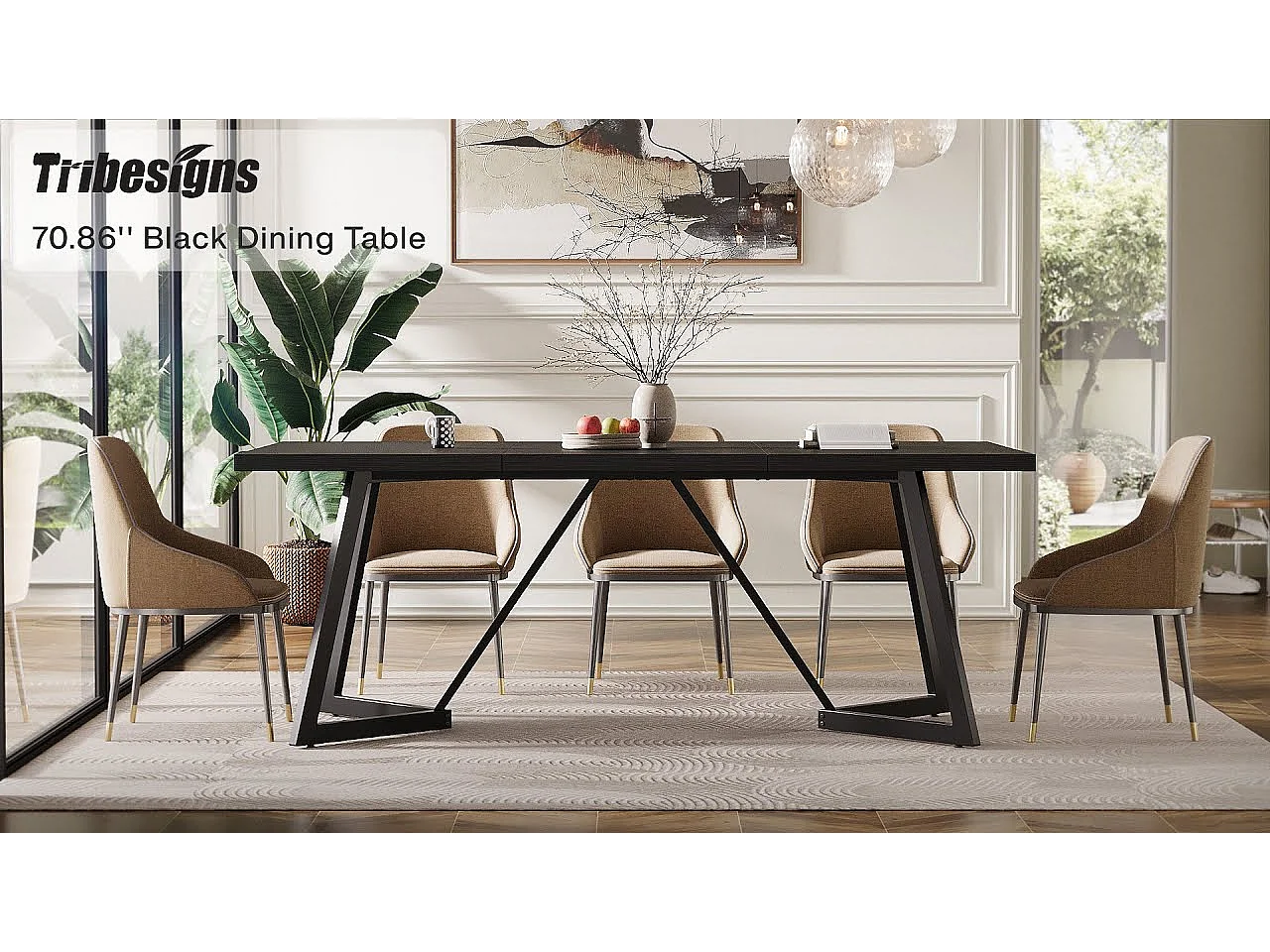 Groot rechthoekig laptopbureau met metalen frame - 180 cm - voor thuiskantoor - zwart