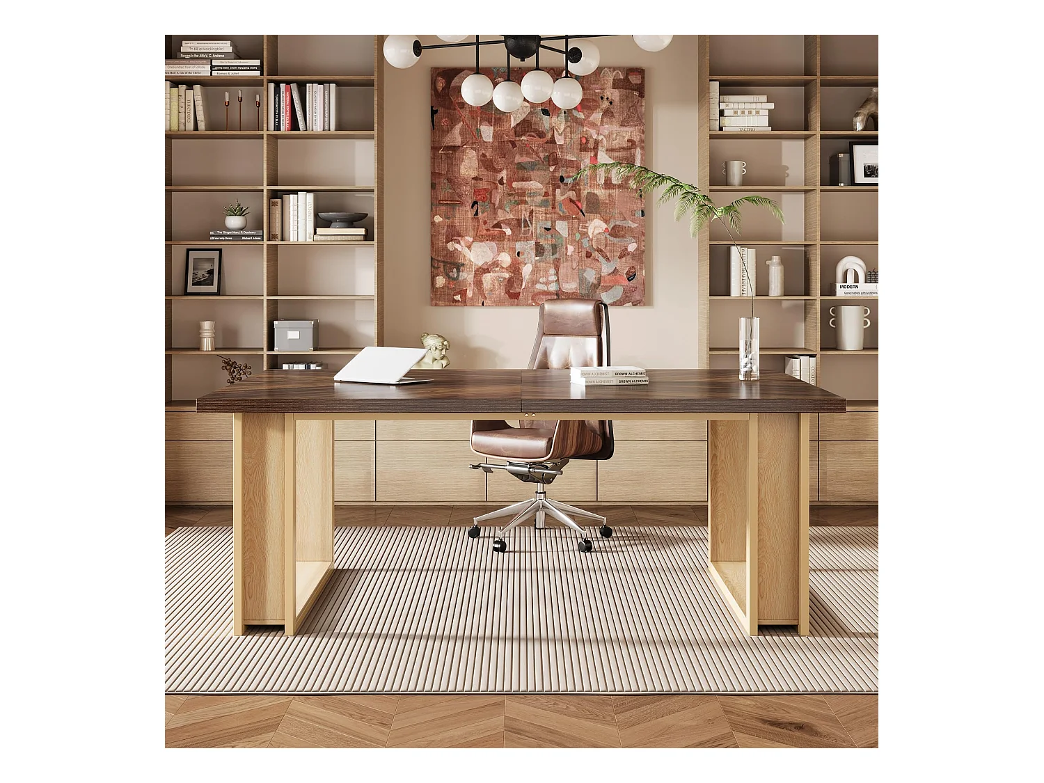 Bureau 160cm, Table Simple en Bois, Grande Table D'Ordinateur Brun Rustique pour Affaires