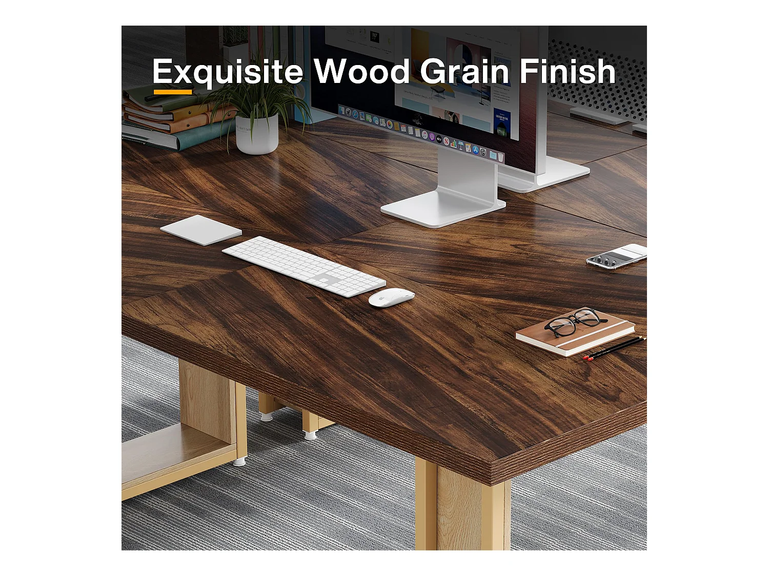 Bureau 160cm, Table Simple en Bois, Grande Table D'Ordinateur Brun Rustique pour Affaires