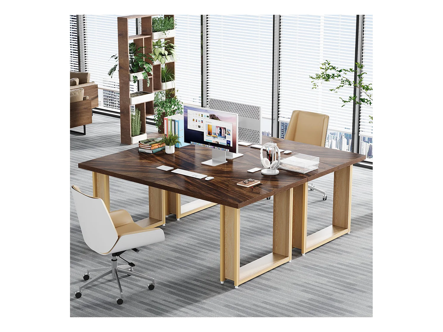 Bureau 160cm, Table Simple en Bois, Grande Table D'Ordinateur Brun Rustique pour Affaires