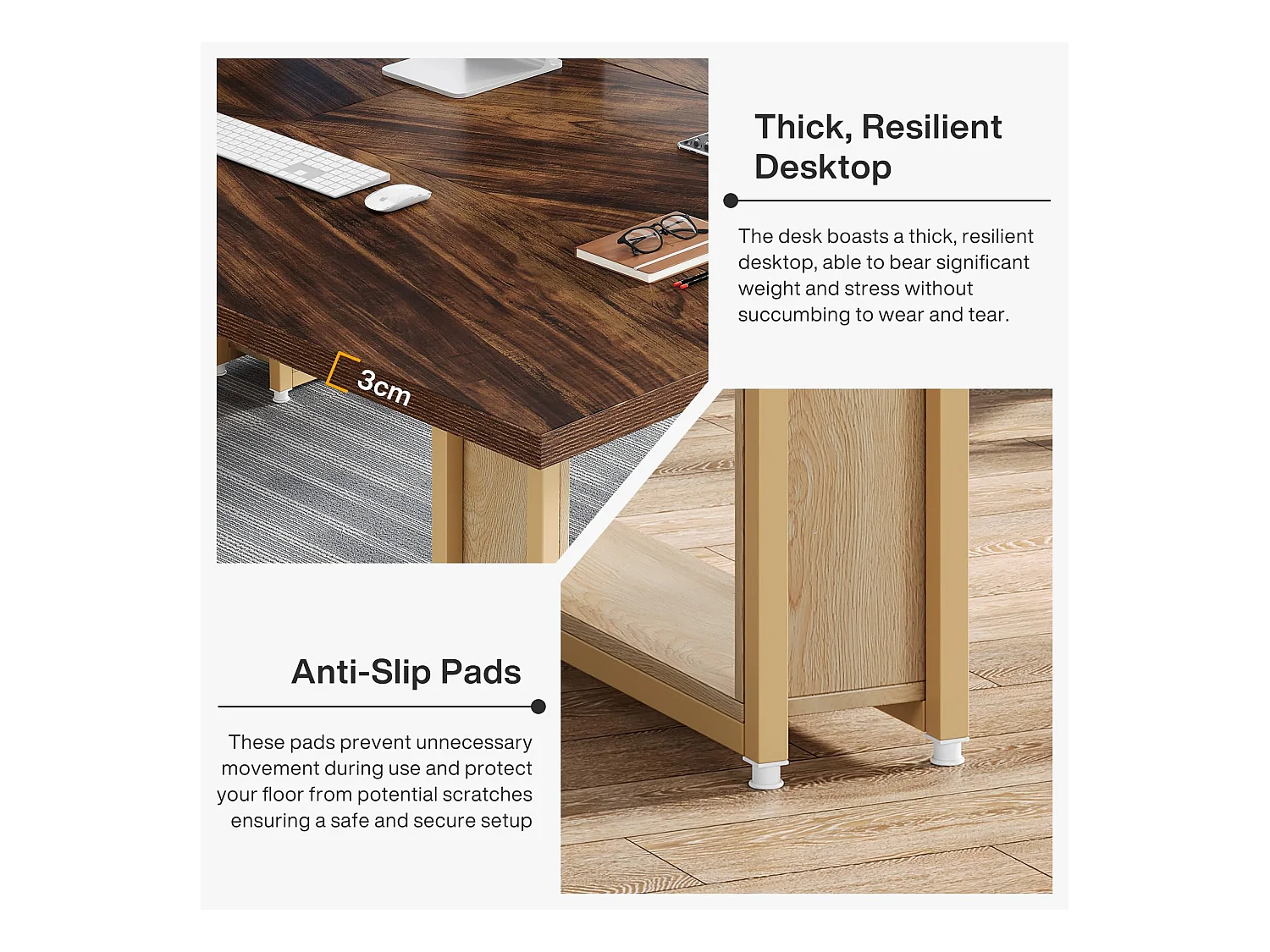 Bureau 160cm, Table Simple en Bois, Grande Table D'Ordinateur Brun Rustique pour Affaires