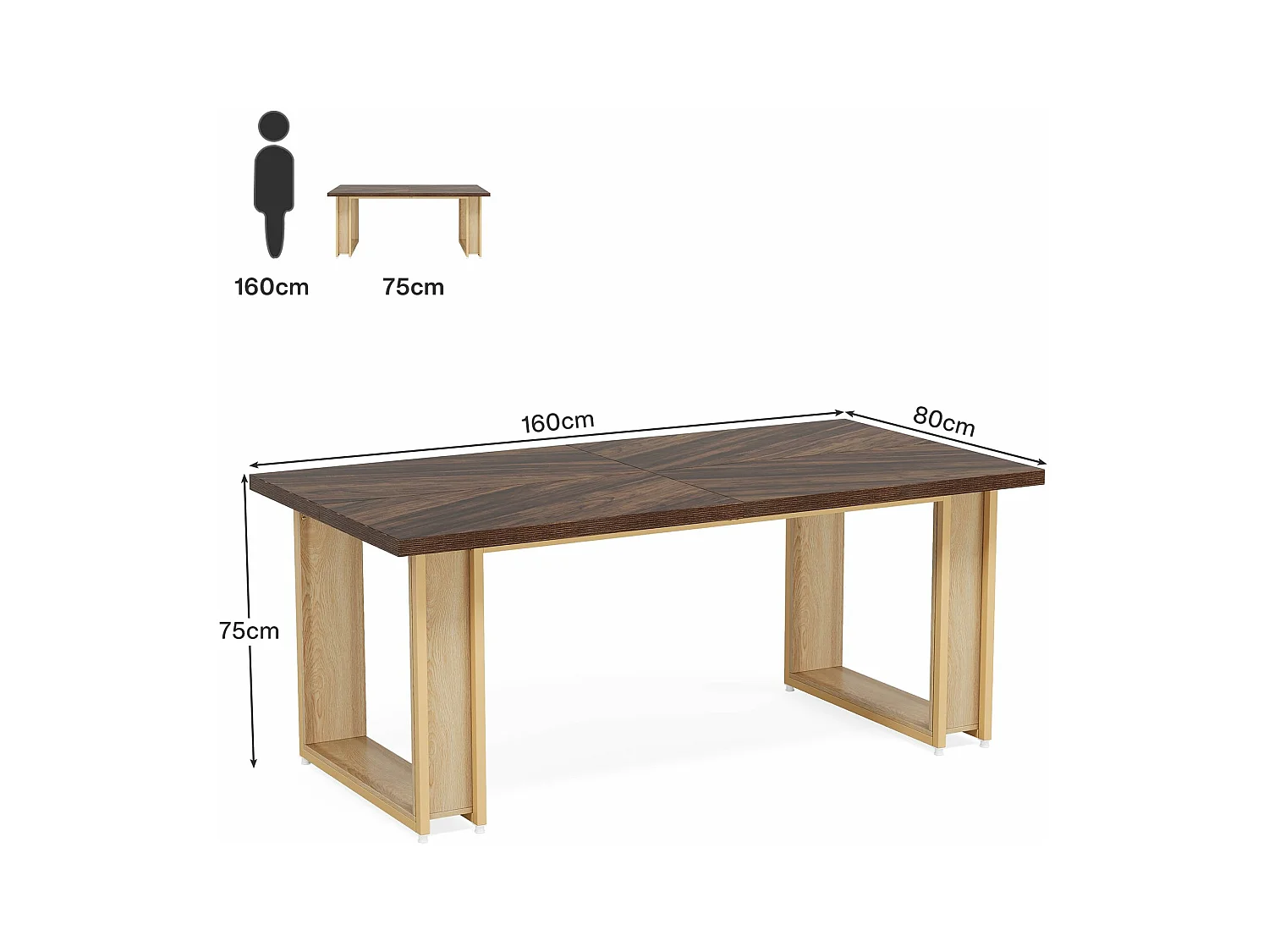 Bureau 160cm, Table Simple en Bois, Grande Table D'Ordinateur Brun Rustique pour Affaires