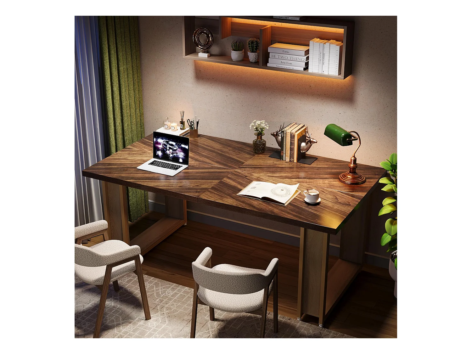 Bureau 160cm, Table Simple en Bois, Grande Table D'Ordinateur Brun Rustique pour Affaires