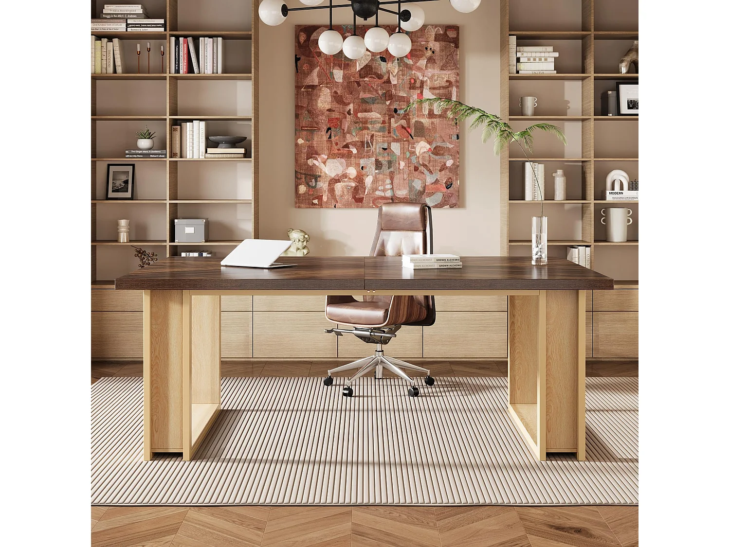 Bureau 160cm, Table Simple en Bois, Grande Table D'Ordinateur Brun Rustique pour Affaires