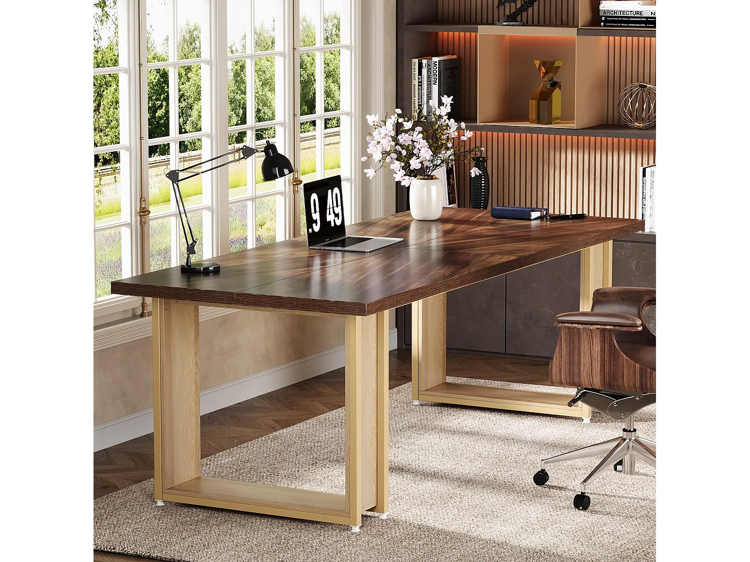 Bureau 160cm, Table Simple en Bois, Grande Table D'Ordinateur Brun Rustique pour Affaires
