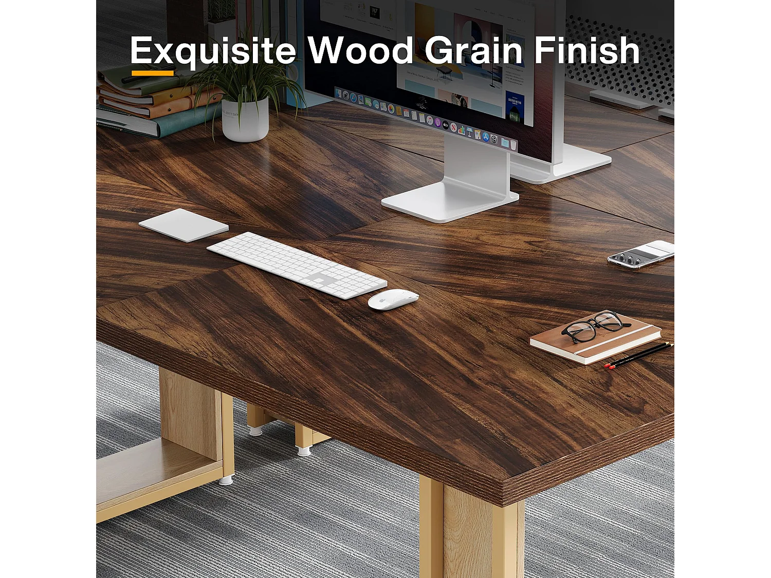 Bureau 160cm, Table Simple en Bois, Grande Table D'Ordinateur Brun Rustique pour Affaires