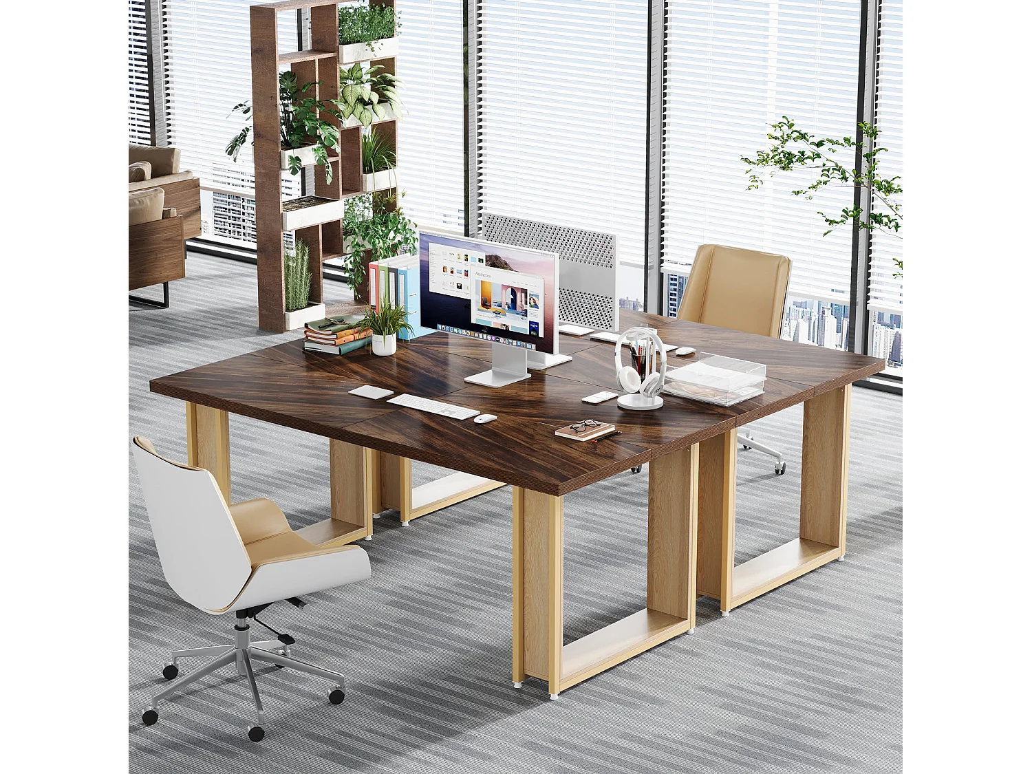 Bureau 160cm, Table Simple en Bois, Grande Table D'Ordinateur Brun Rustique pour Affaires