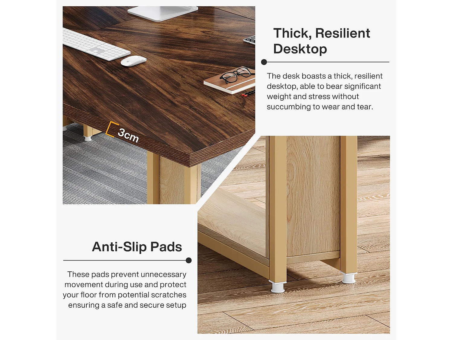 Bureau 160cm, Table Simple en Bois, Grande Table D'Ordinateur Brun Rustique pour Affaires