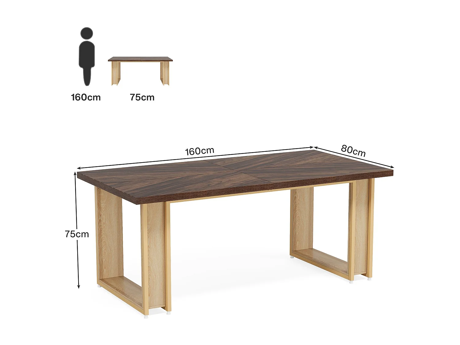 Bureau 160cm, Table Simple en Bois, Grande Table D'Ordinateur Brun Rustique pour Affaires