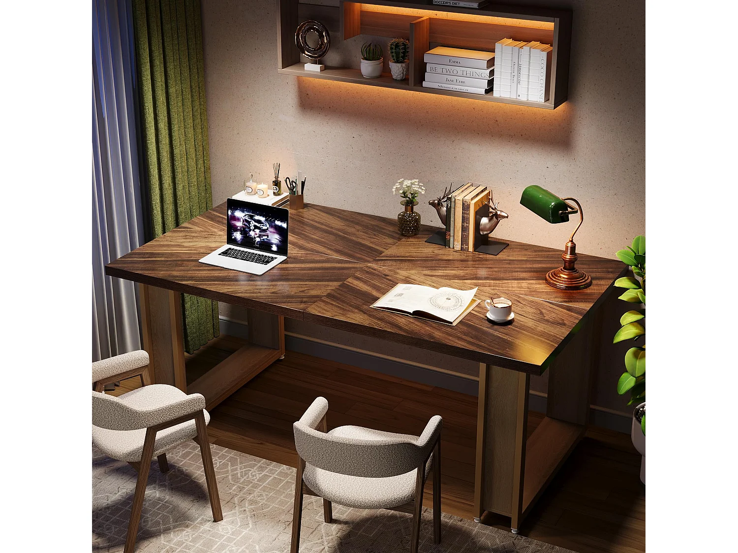 Bureau 160cm, Table Simple en Bois, Grande Table D'Ordinateur Brun Rustique pour Affaires