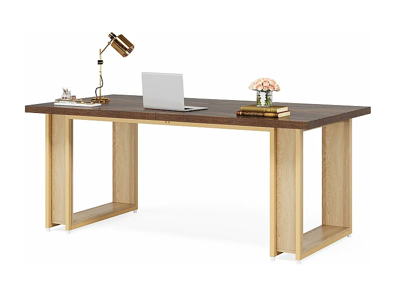 Bureau 160cm, Table Simple en Bois, Grande Table D'Ordinateur Brun Rustique pour Affaires