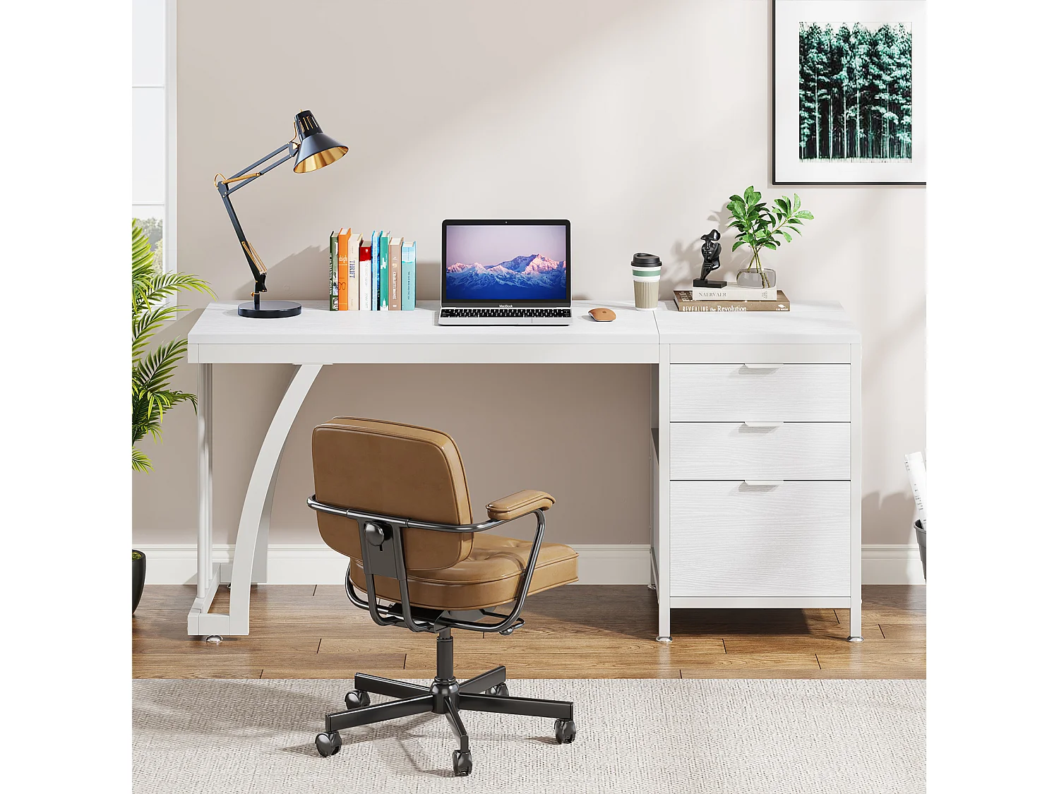 Biurko komputerowe z 3 szufladami 150 cm z odwracalnymi szufladami (białe)