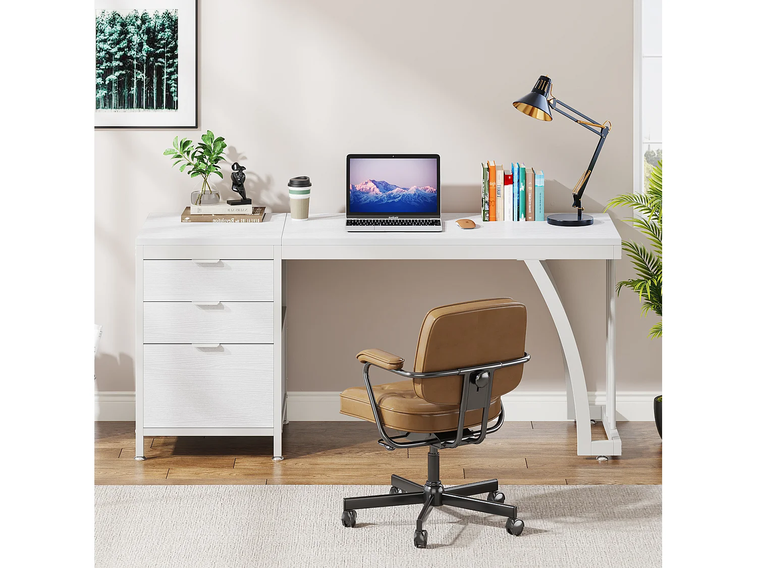 Biurko komputerowe z 3 szufladami 150 cm z odwracalnymi szufladami (białe)