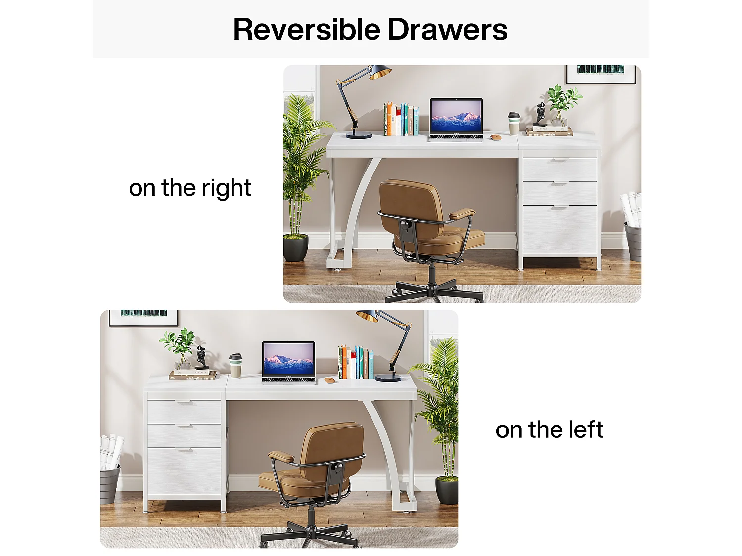 Biurko komputerowe z 3 szufladami 150 cm z odwracalnymi szufladami (białe)