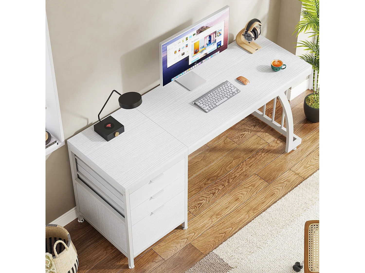 Biurko komputerowe z 3 szufladami 150 cm z odwracalnymi szufladami (białe)