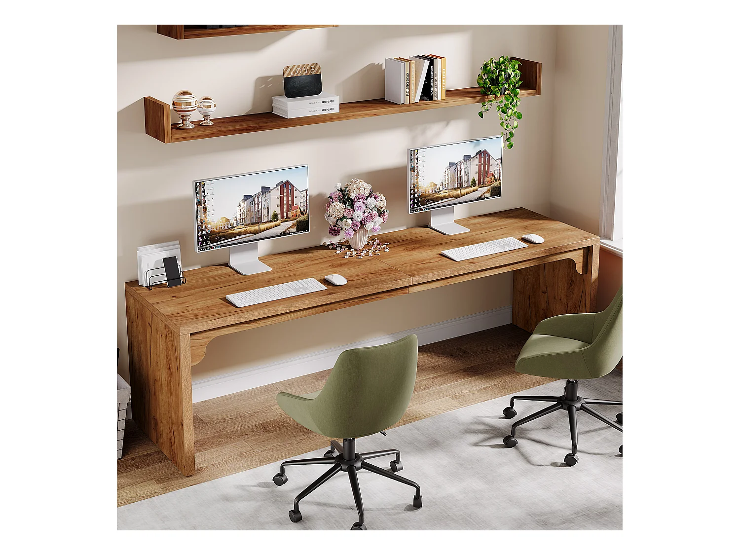 Bureau d'ordinateur de 180 cm de long, bureau extra long en bois pour poste de travail