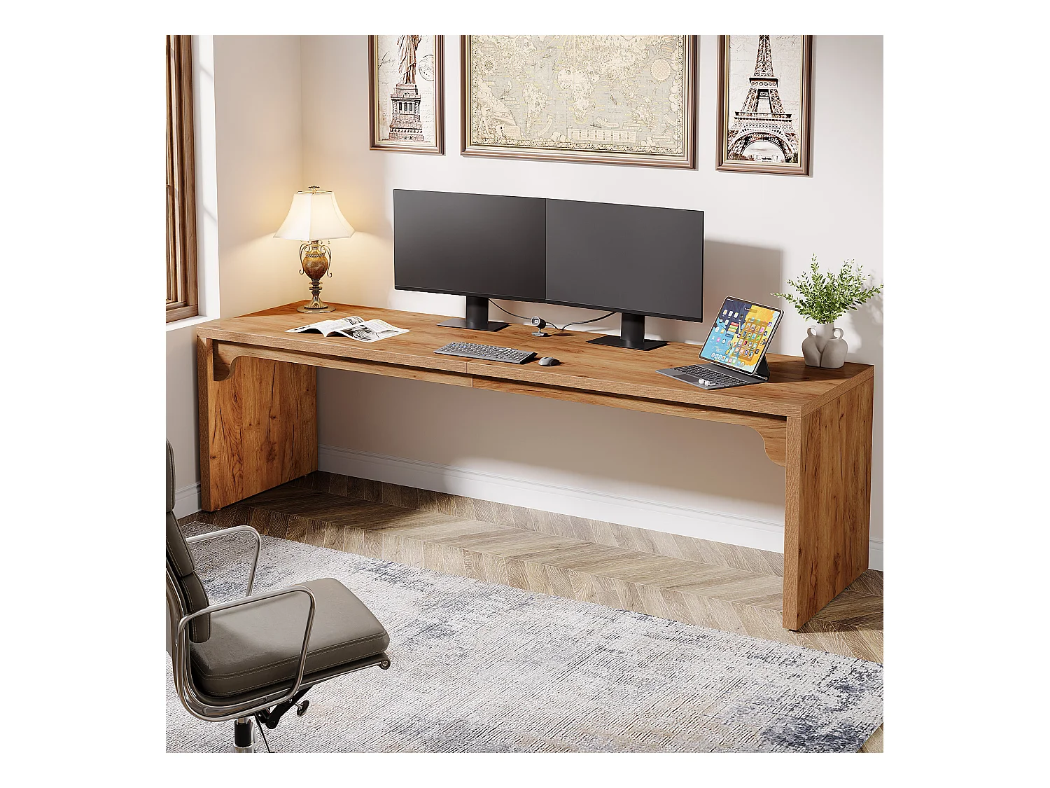 Bureau d'ordinateur de 180 cm de long, bureau extra long en bois pour poste de travail