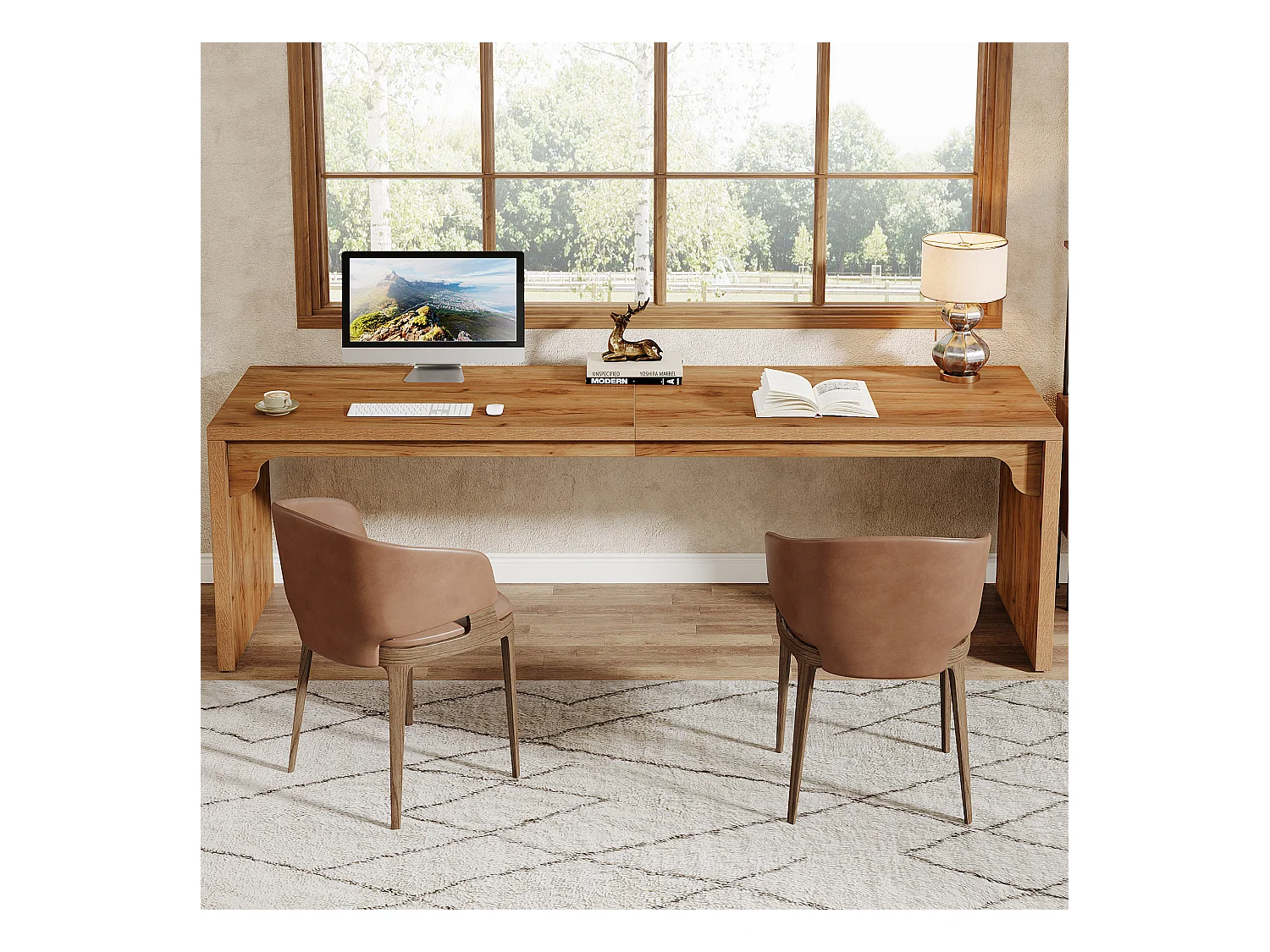 Bureau d'ordinateur de 180 cm de long, bureau extra long en bois pour poste de travail