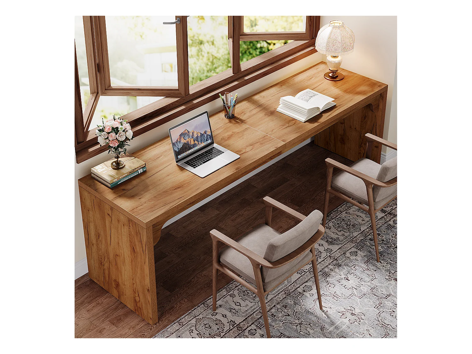 Bureau d'ordinateur de 180 cm de long, bureau extra long en bois pour poste de travail