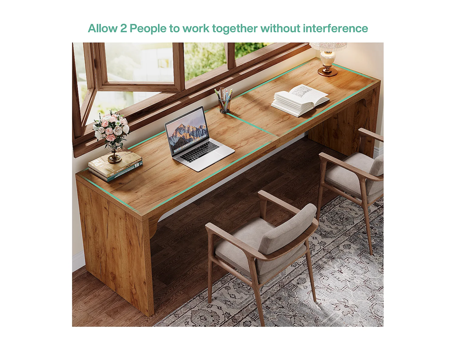 Bureau d'ordinateur de 180 cm de long, bureau extra long en bois pour poste de travail