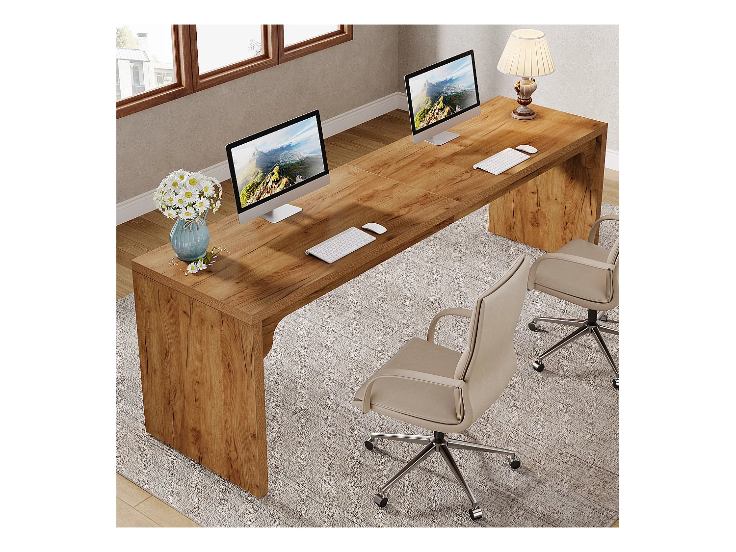 Bureau d'ordinateur de 180 cm de long, bureau extra long en bois pour poste de travail