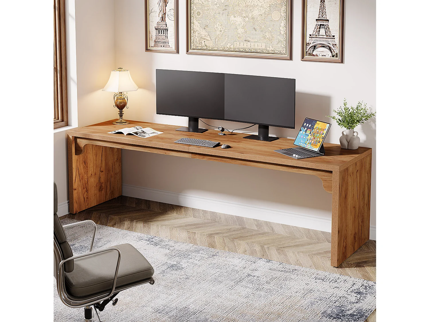 Computerarbeitsplatz, 180 cm lang, extra langer Holzschreibtisch für Arbeitsstationen