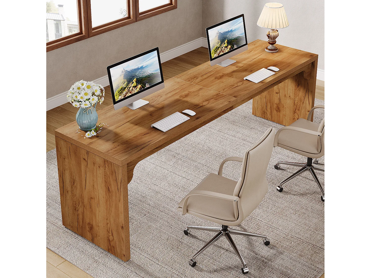 Computerarbeitsplatz, 180 cm lang, extra langer Holzschreibtisch für Arbeitsstationen