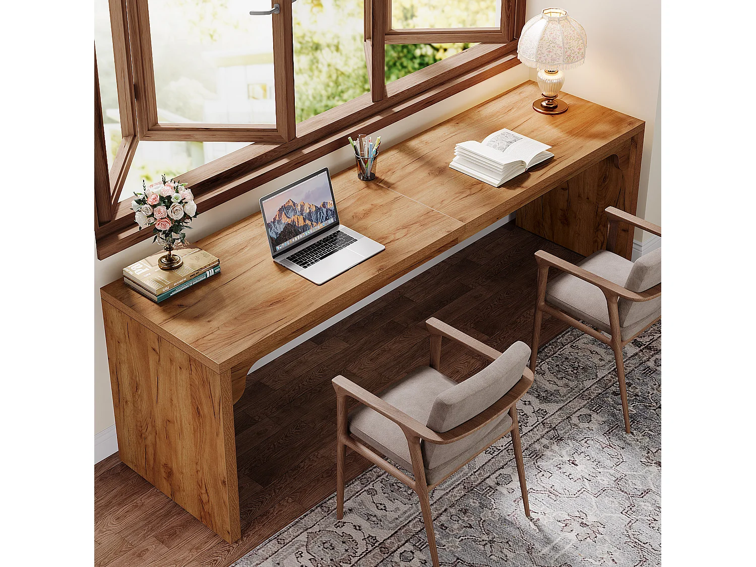 Bureau d'ordinateur de 180 cm de long, bureau extra long en bois pour poste de travail