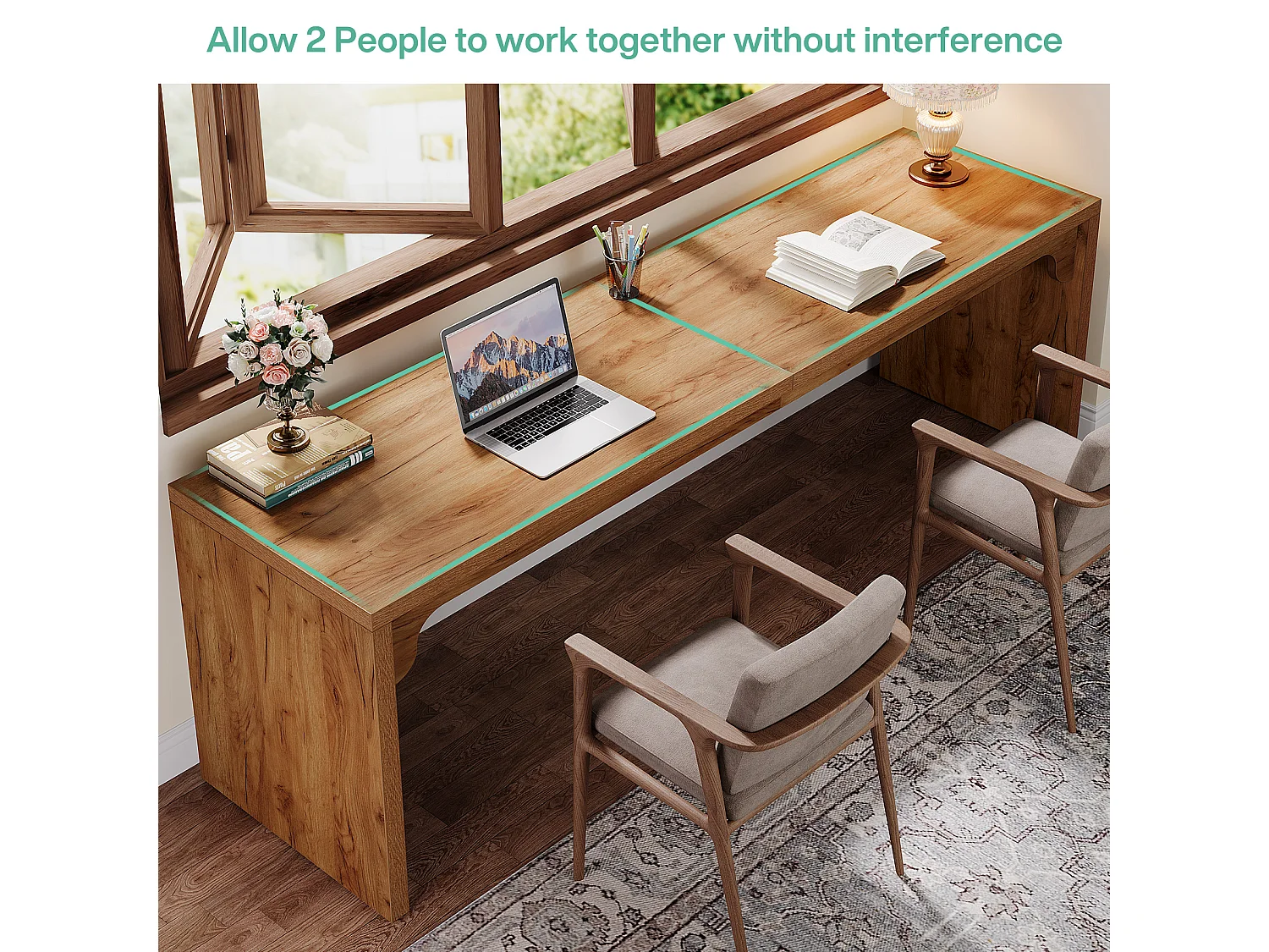 Bureau d'ordinateur de 180 cm de long, bureau extra long en bois pour poste de travail