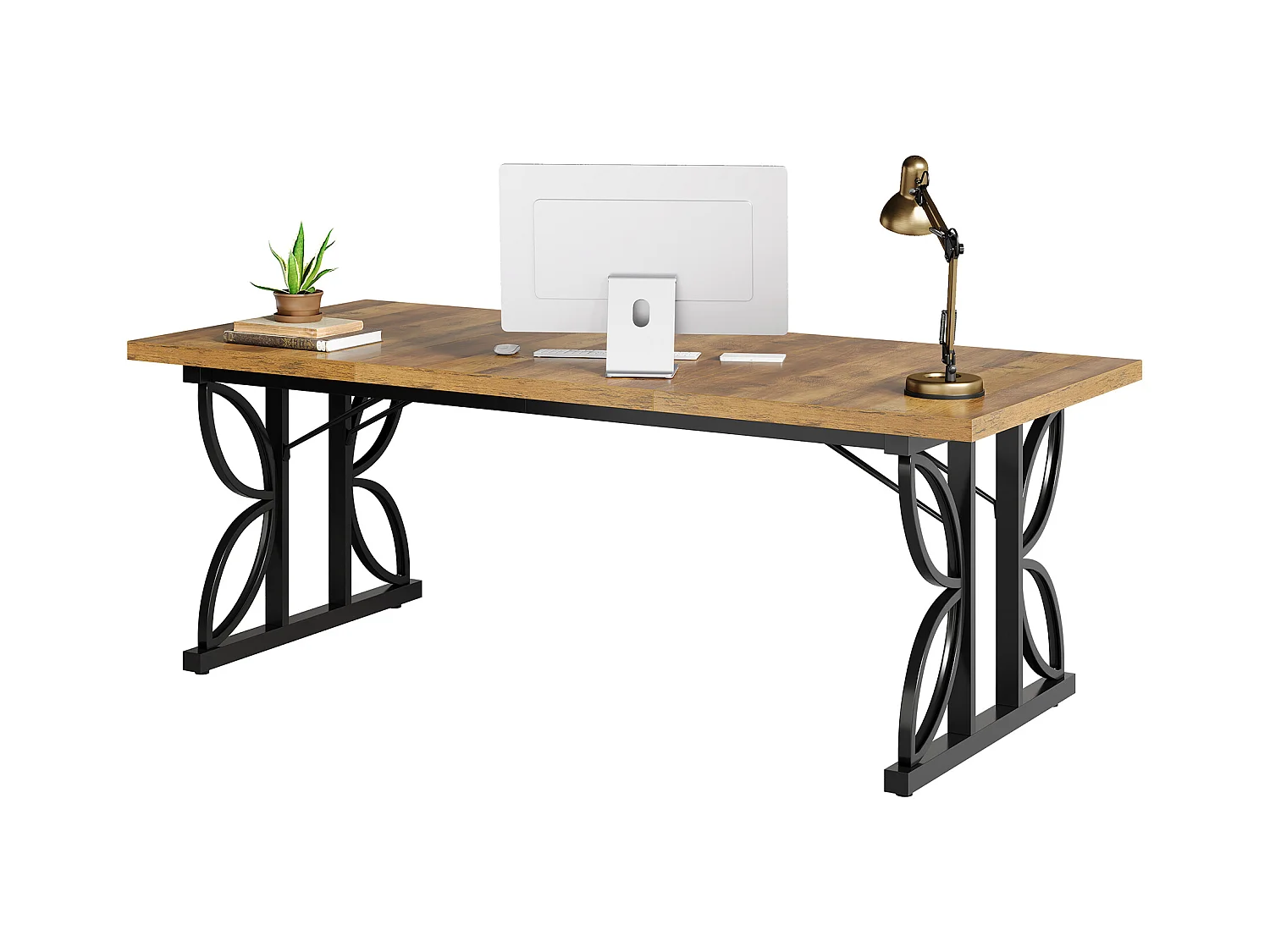 Bureau de direction 180 cm, grand bureau d'ordinateur avec structure métallique robuste