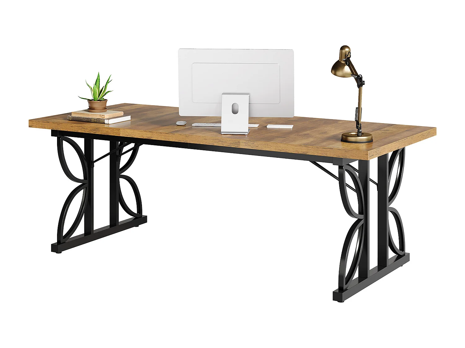 Bureau de direction 180 cm, grand bureau d'ordinateur avec structure métallique robuste