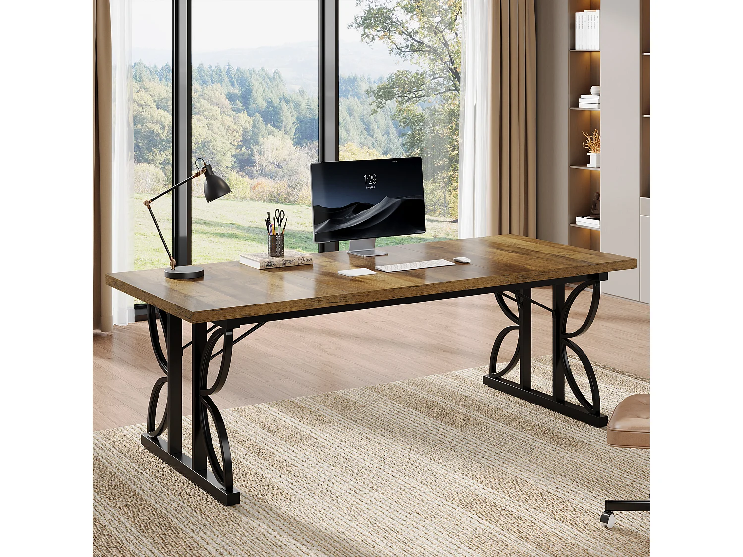 Bureau de direction 180 cm, grand bureau d'ordinateur avec structure métallique robuste