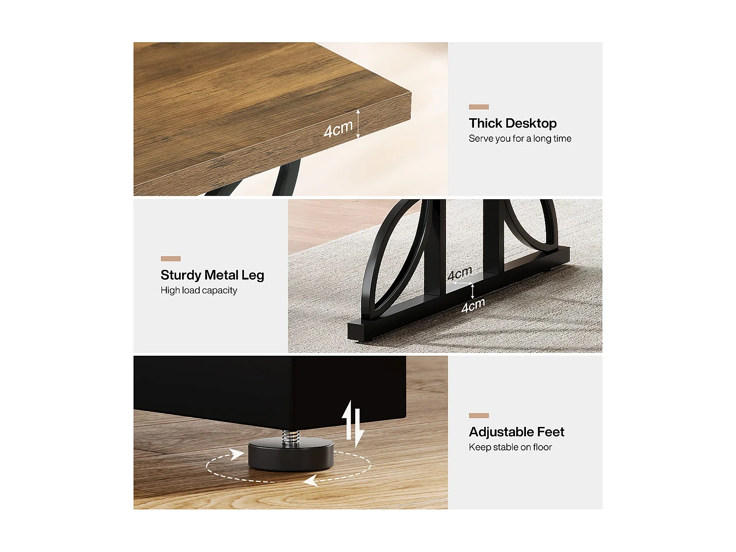 Bureau de direction 180 cm, grand bureau d'ordinateur avec structure métallique robuste