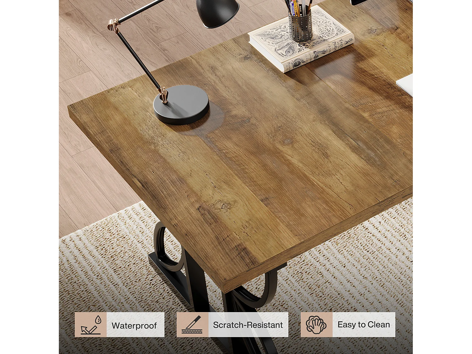 Bureau de direction 180 cm, grand bureau d'ordinateur avec structure métallique robuste