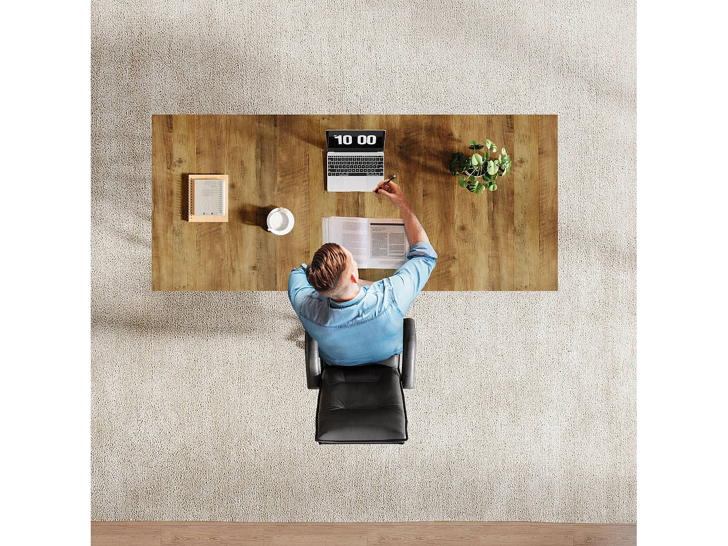 Bureau de direction 180 cm, grand bureau d'ordinateur avec structure métallique robuste