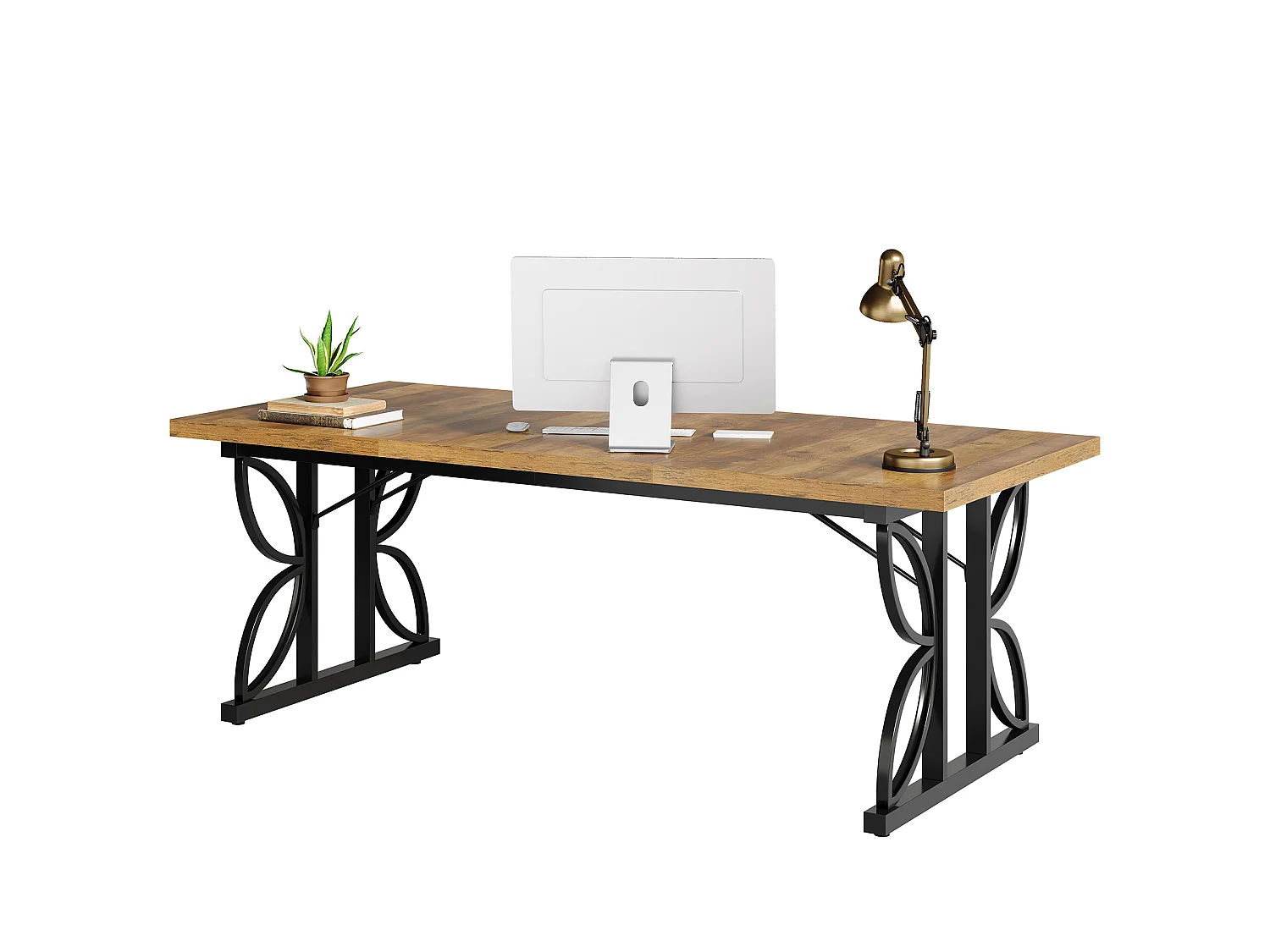 Bureau de direction 180 cm, grand bureau d'ordinateur avec structure métallique robuste