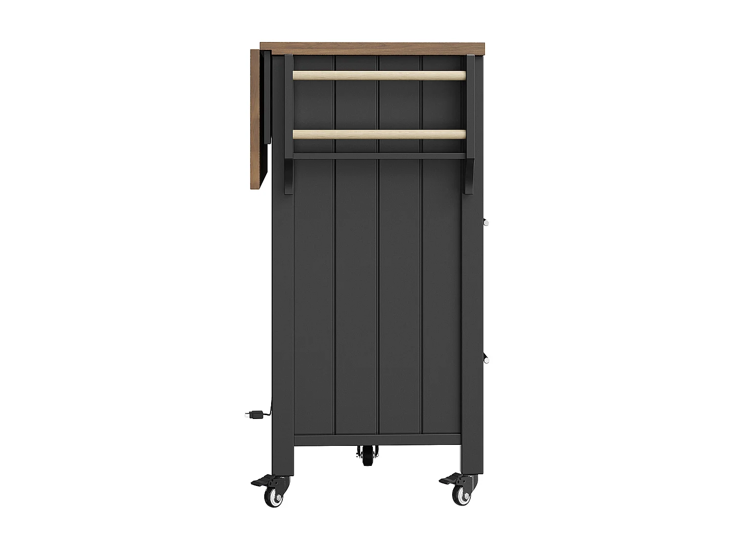 Îlot de cuisine à roulettes - 139 x 40 x 94.5 - avec 2 tiroirs + 2 portes + Leds - MDF + Métal - blanc