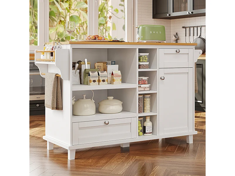 Isola cucina su ruote - 129 x 46 x 92 cm - con 2 cassetti + mobili