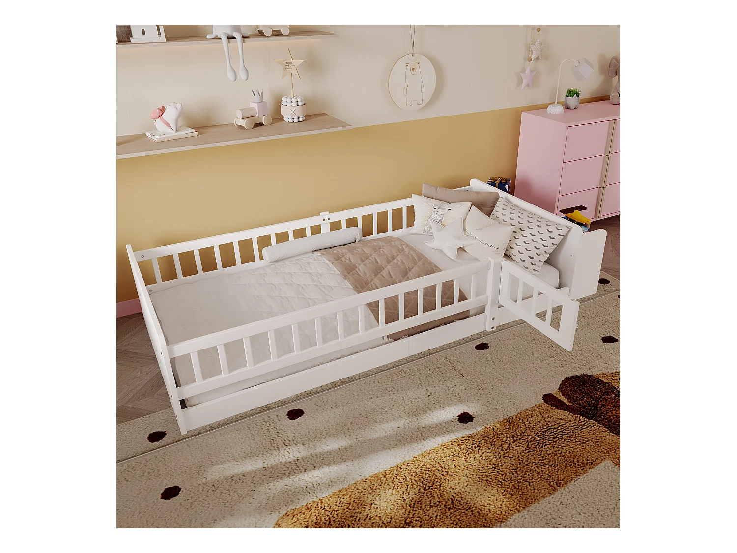 Eenpersoonsbed kinderbed - 90 x 200 cm - met open opbergruimte - grenen - wit