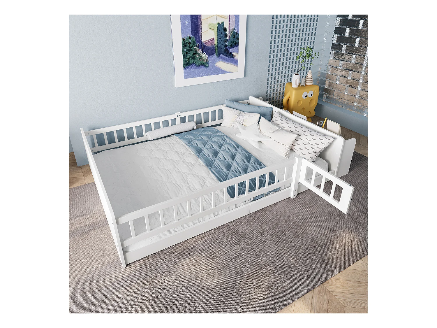 Lit enfant simple - 140 x 200 cm - avec rangement ouvert - pin - blanc