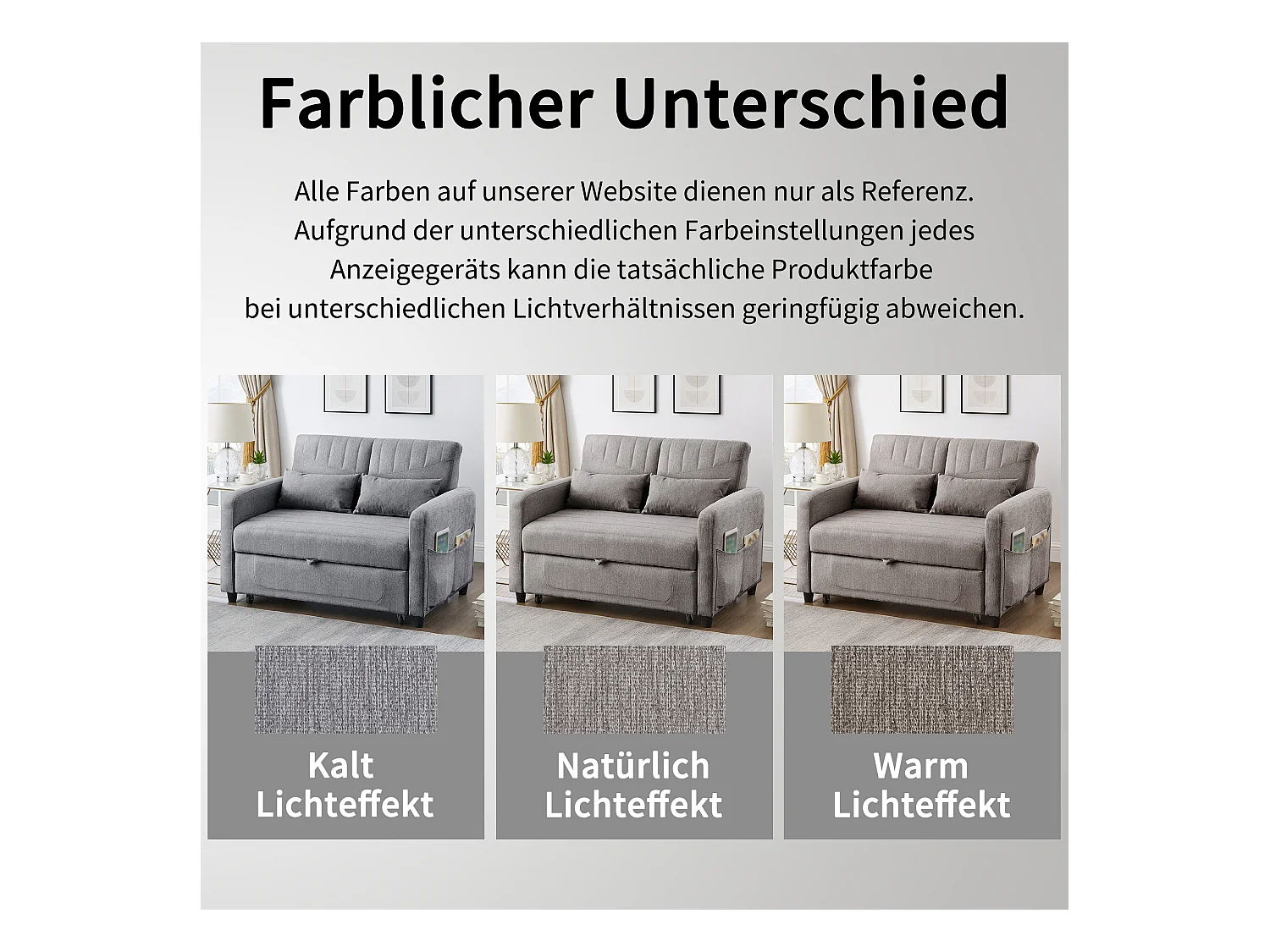 Canapé-lit pliant 2 places extensible - 90 x 120 cm - dossier réglable - tissu en coton et lin - gris