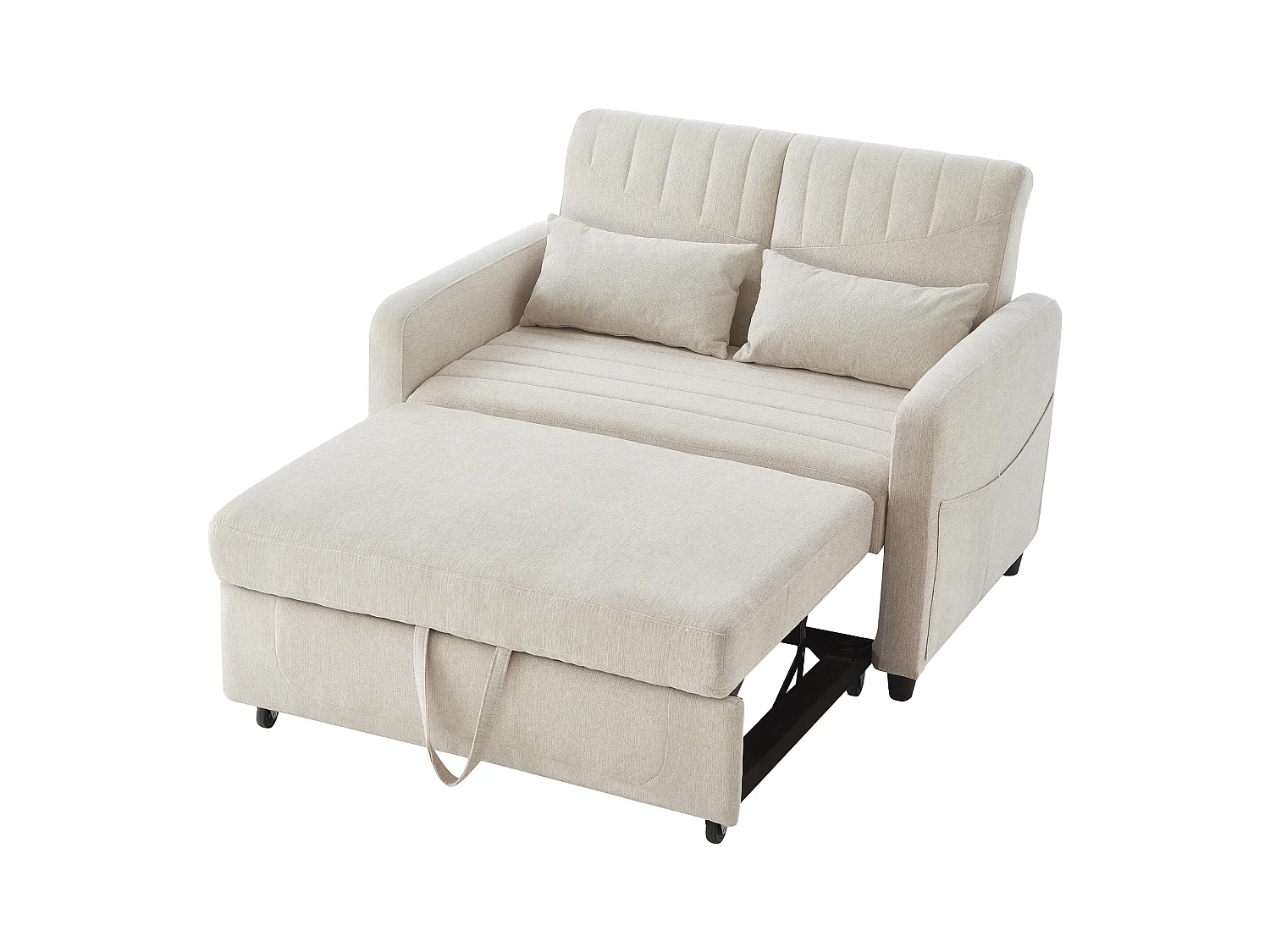 Canapé-lit pliant 2 places extensible - 90 x 120 cm - dossier réglable - tissu en coton et lin - beige