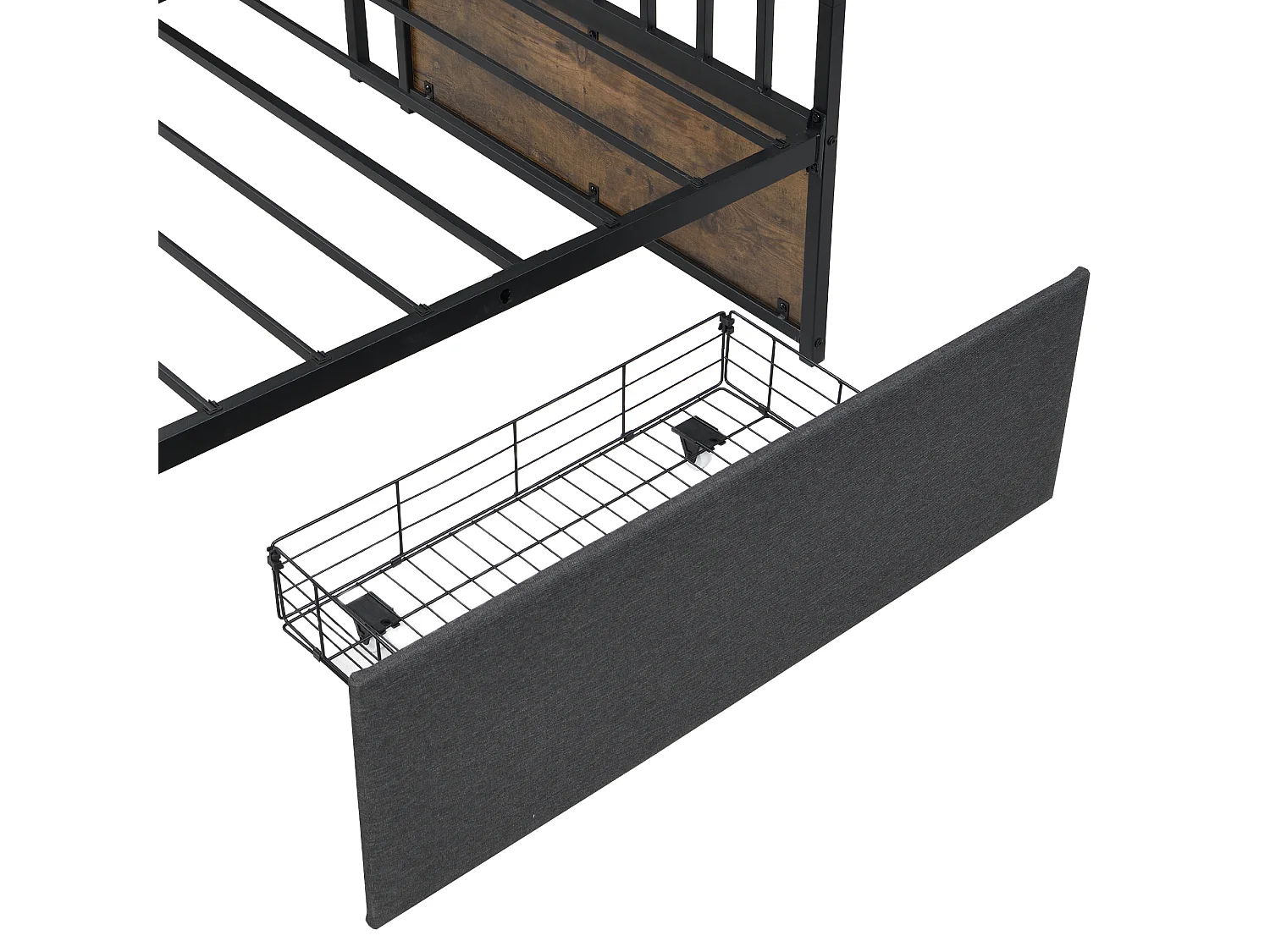 Divano letto contenitore - 90 x 200 cm - con LED + ripiani + 2 cassetti + prese - legno + metallo - nero